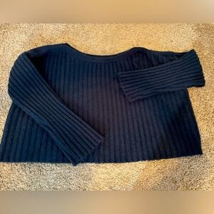 French connection navy wool blend blue oversize crop sweater